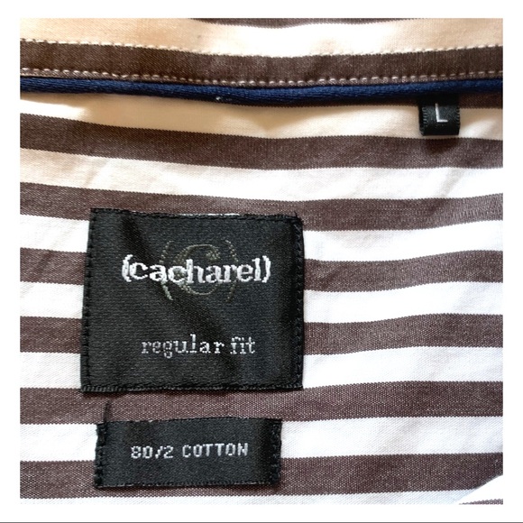 Cacharel brown/white striped collared shirt large - Picture 6 of 8